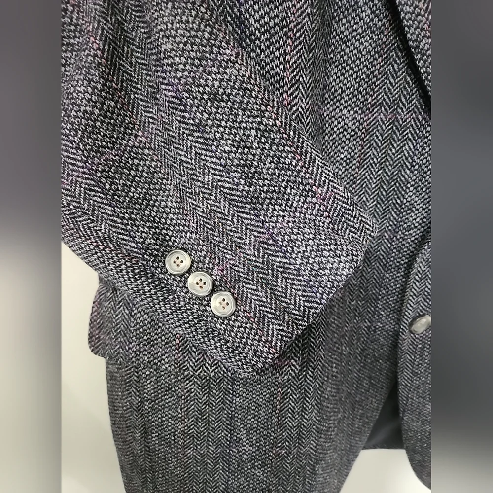 Vintage Cricketeer 44R Wool Herringbone Blazer Sport Coat Gray Brown Tweed USA